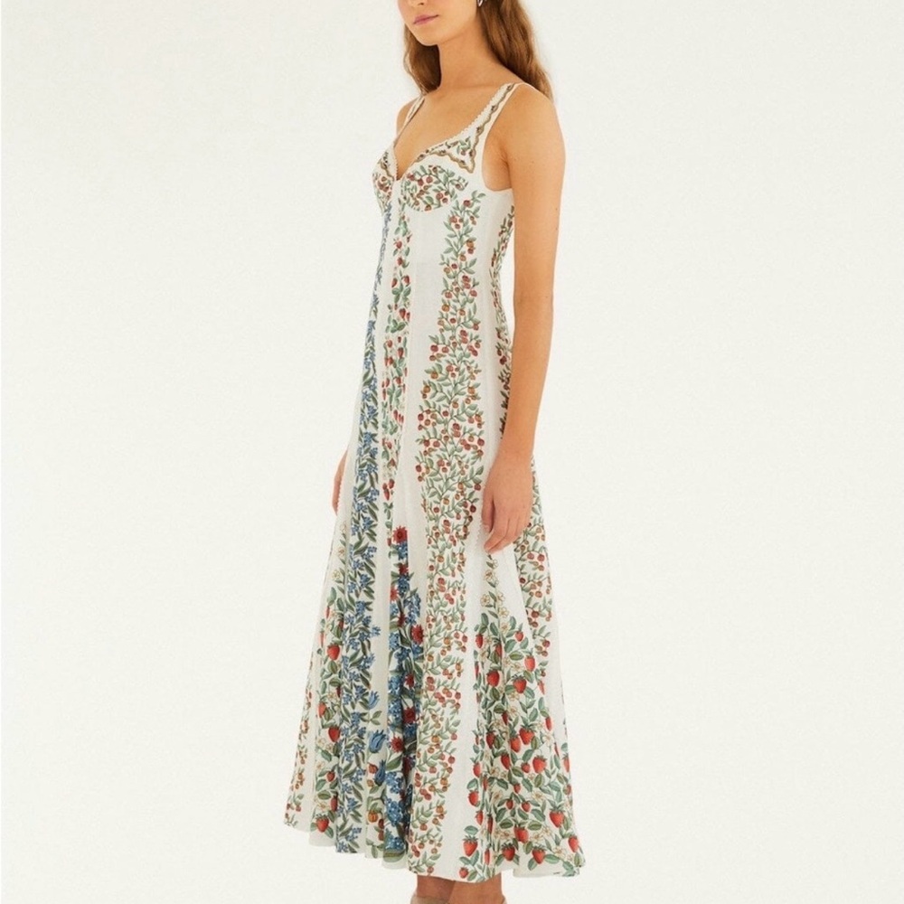 FARM RIO Cream Floral Maxi Dress with Blue & Red Accents - Picture 2 of 6